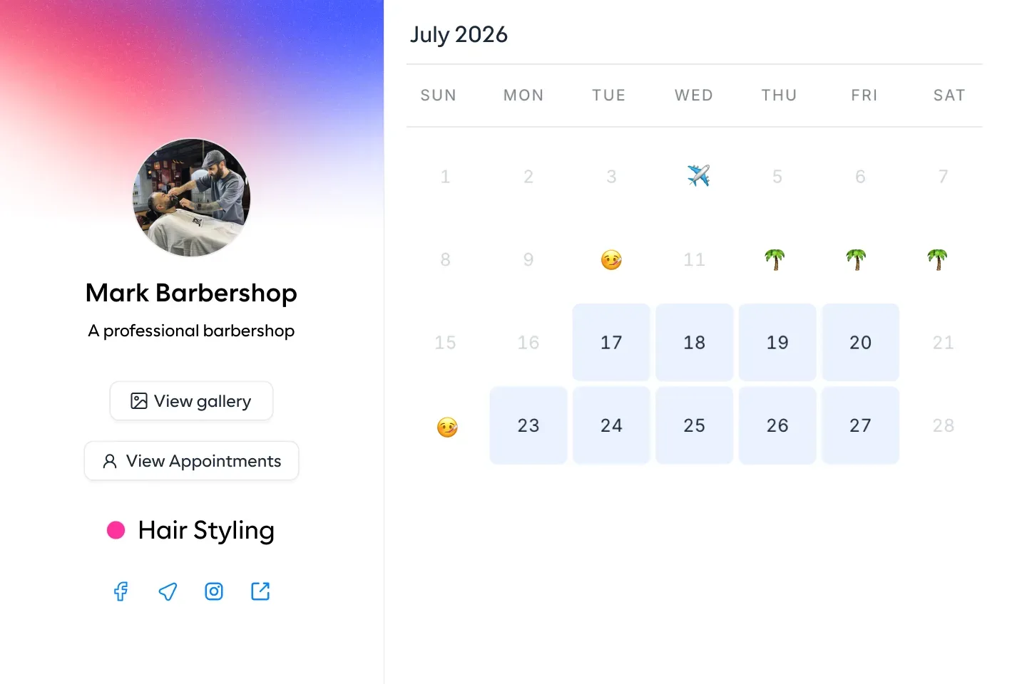 Zyara booking calendar